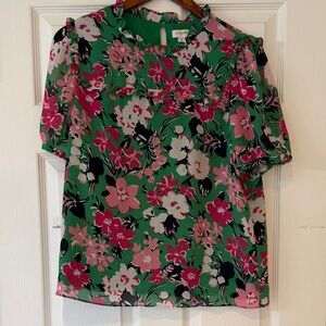J. Crew Vibrant Floral Blouse in Green and Pink